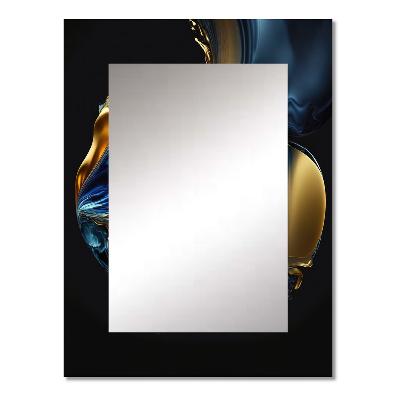 Abstract Marble Geode Blue And Gold - Liquid Ink Mirror, Modern Decorative Wall Mirror, Printed Metal Art, 32" x 24"