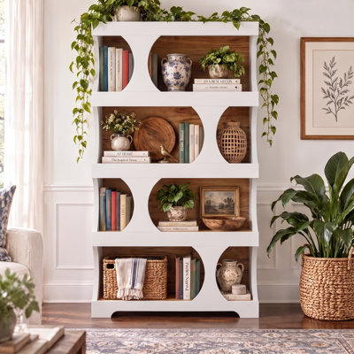 71" Tall Bookcase, 4-Tier S-Shaped Bookshelf