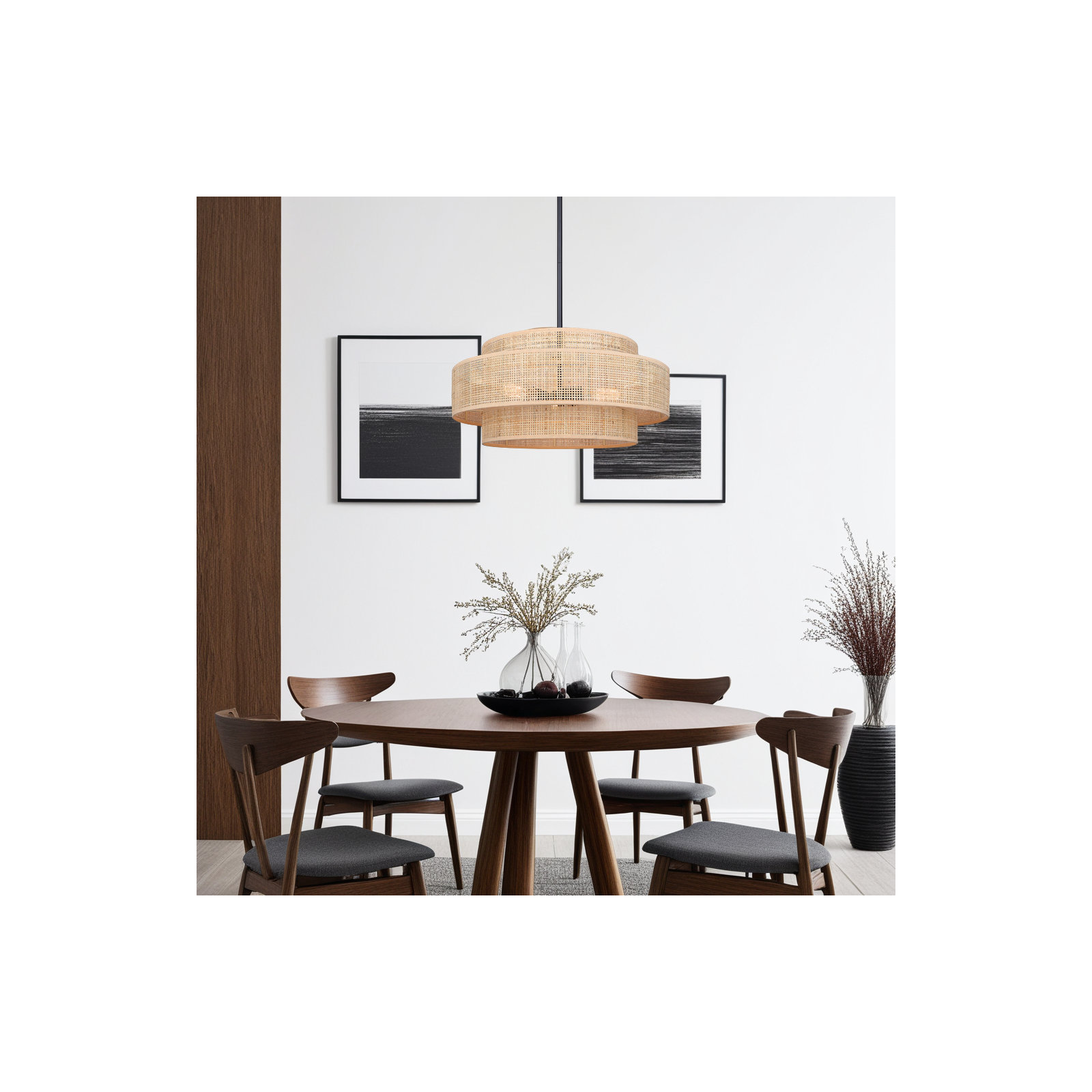 Dominique 3 - Light Dimmable Drum Chandelier, Black/Natural