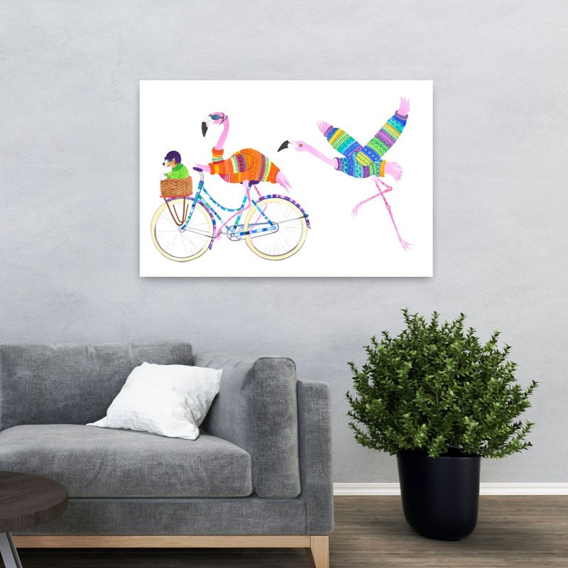 «Flamingo Adventure Modern Bird Dog», impression d'art mural, 32" H x 48" W