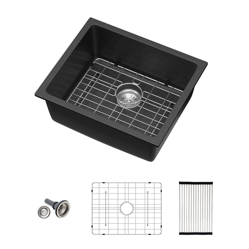 Quartz 21" L X 18" W Rectangular Granite CompositeUndermount Kitchen Sink Wet Bar Sink Prep RV Sink Basin