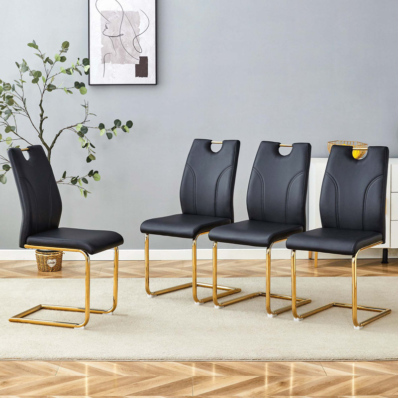 Ensemble de chaises de salle à manger en polyuréthane, Doré, Noir
