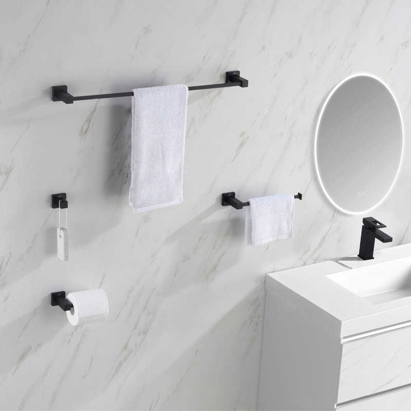 Cube 4 - Piece Bathroom Hardware Set, Matte Black