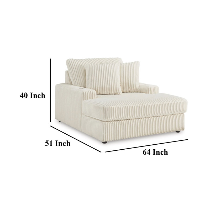Chaise longue Lindy, coussins réversibles en polyester ivoire 64 pouces