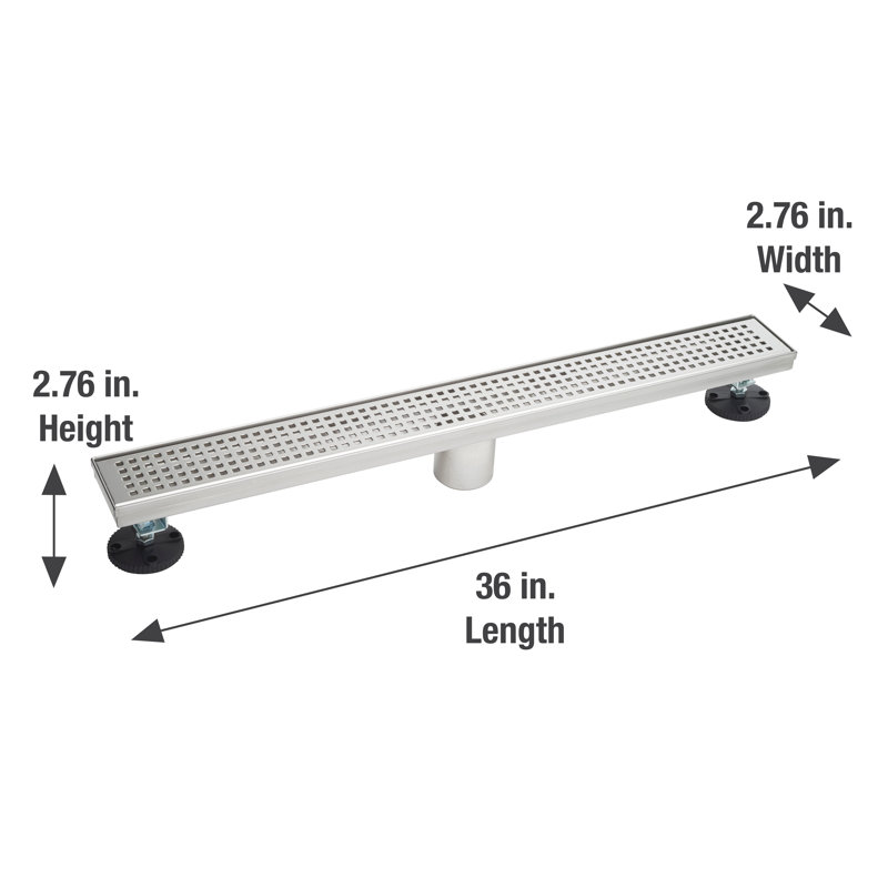 Drain de douche linéaire 36 "avec grille à motif de grille compacte, Chrome poli
