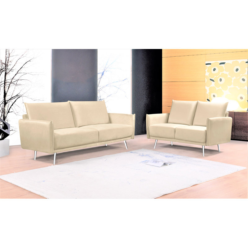 Ensemble de salon 2 pièces Bethzy, Velours crème