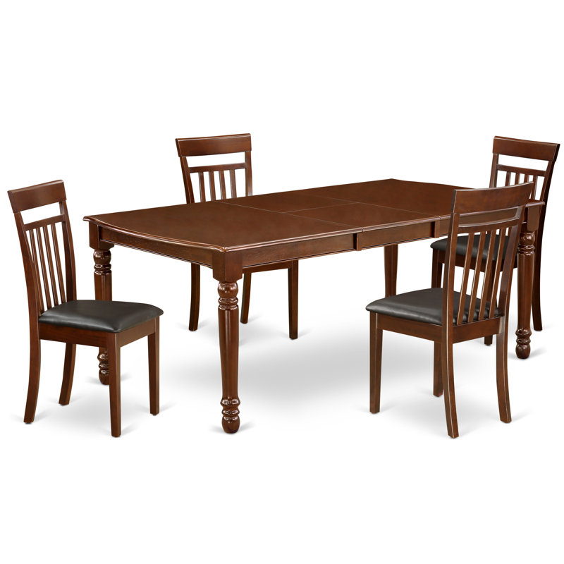 5 Piece Dining Room Table Set Includes a Rectangle Wooden Table with Butterfly Leaf and 4 Faux Leather Kitchen Dining Chairs, Mahogany