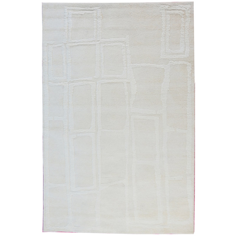 Wool Geometric Area Rug in Ivory, Rectangle 6' x 9'