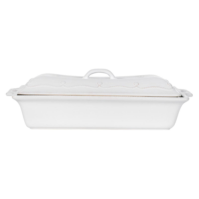 White Rectangular Ceramic Casserole Dish with Lid, 13-inch