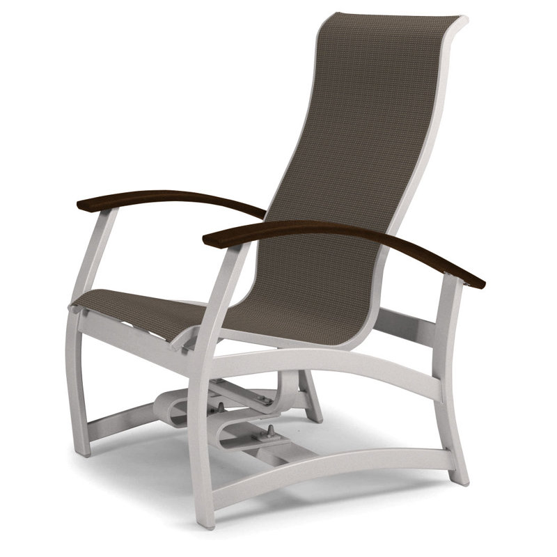 Askar Swivel Powder Coated Aluminum Outdoor Lounge Chair, Brown Sunbrella® Tweed, Kona P10, Gloss White