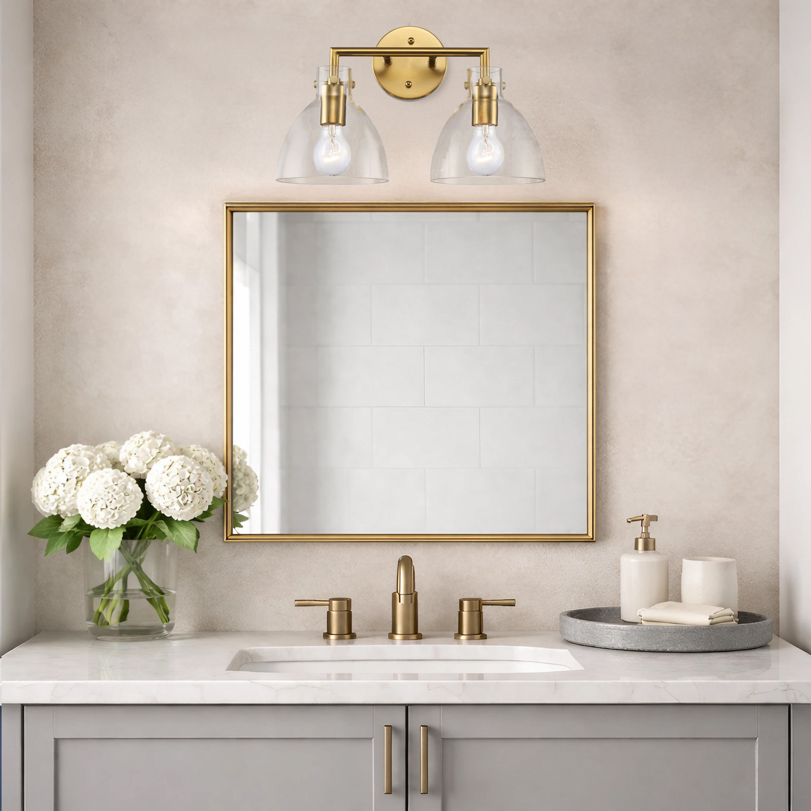 Martins 2-Light Dimmable Vanity Light, Antique Gold