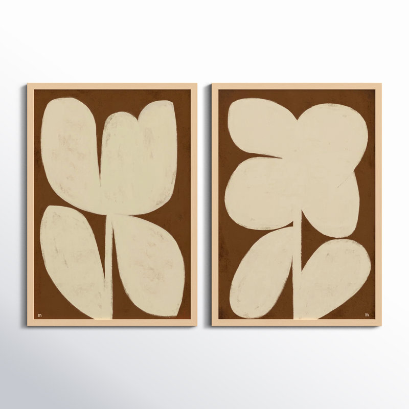 Flower Set Of 2 Painting by StudioM, Maple Framed, 25" H x 17.5" W x 1.25" D