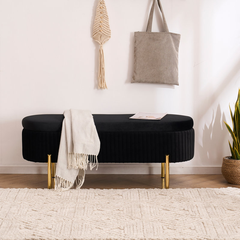 Banc de rangement en velours de 46 po de largeur pour le lit de la chambre à coucher dans le salon de la fenêtre du lit