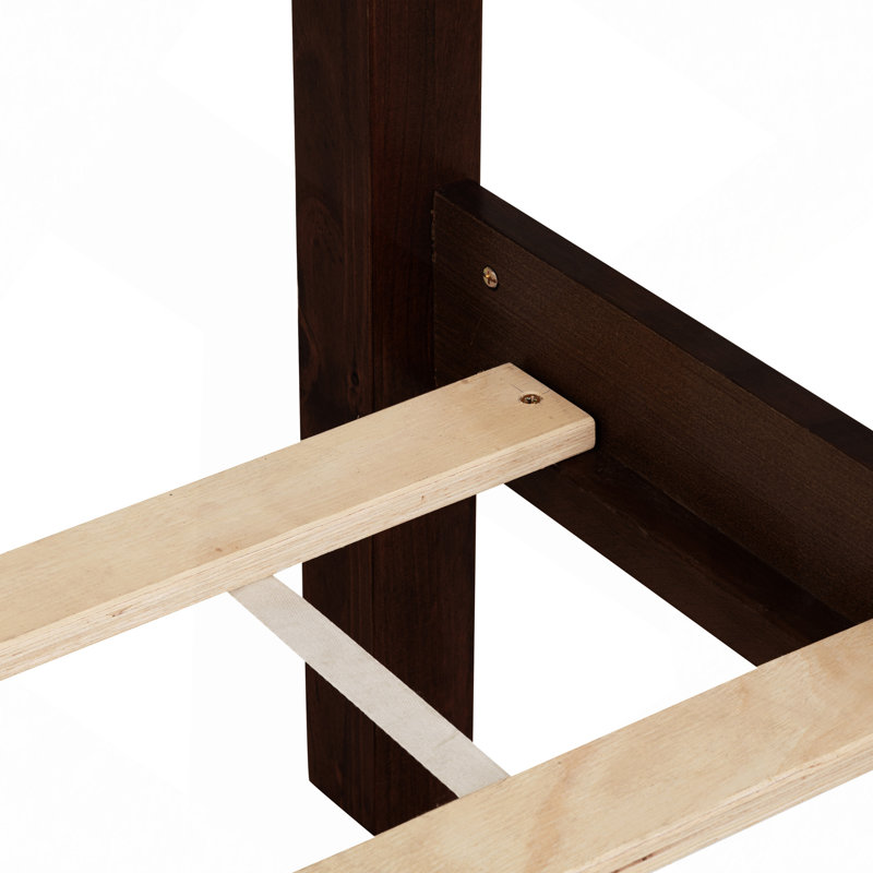 Lit en bois de pin avec tête et pied de lit en rotin, avec plateforme centrale améliorée, Espresso, Très grand lit