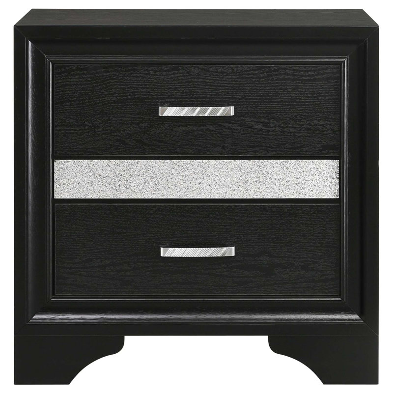 Table de chevet 2 tiroirs avec plateau à bijoux caché, Noir