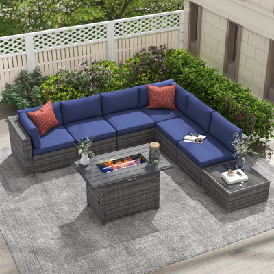 Caydin Wicker 6 - Person Modular Patio Conversation Sets with Cushions