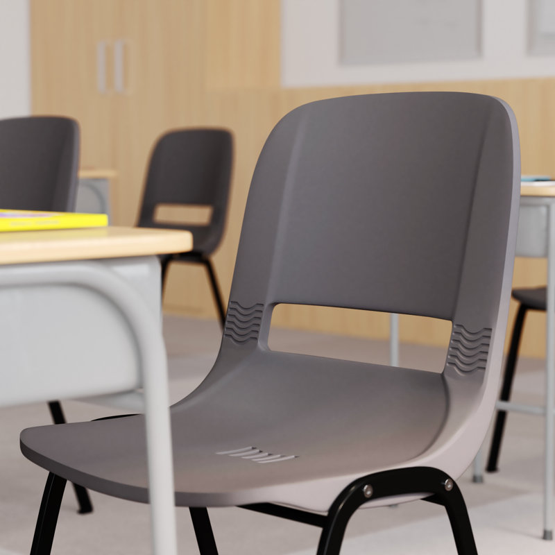 Gray Plastic Armless Stacking Chair with Black Metal Frame