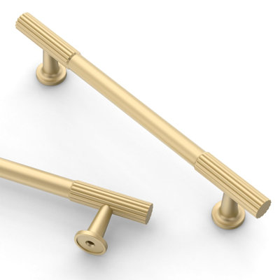 10 Pack 5 inch Brushed Gold Kitchen Cabinet Handles，Heavy-Duty Solid Zinc, 2 Screw Sizes, 5" Hole Center(128mm), Cupboards, Drawers, Dressers, Furniture, Hardware