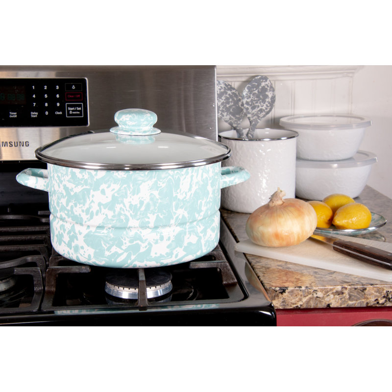 Sea Glass 6 qt. Non-Stick Enamelware Stock Pot with Lid