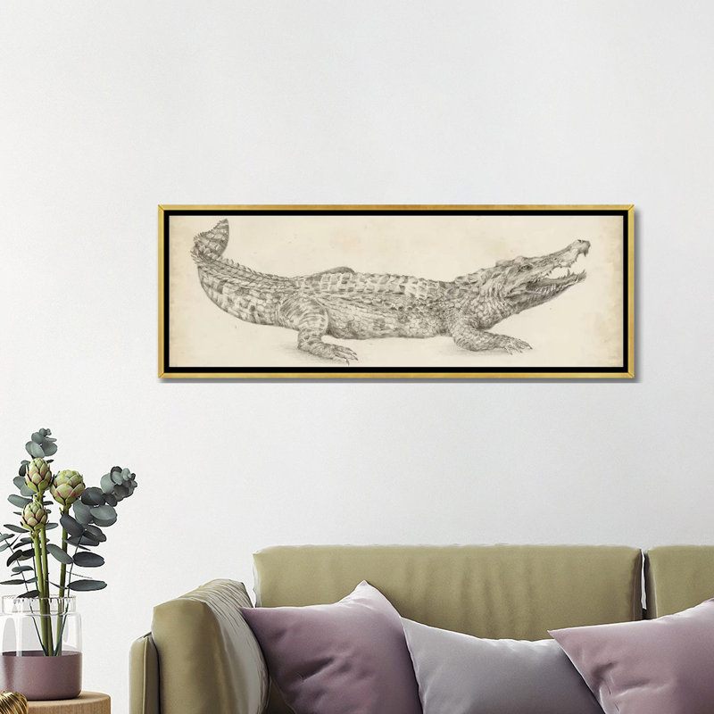 Impression sur toile « crocodile sketch » par Ethan Harper, H 16 po x l 48 po x 1,5 po, Toile encadrée d'or