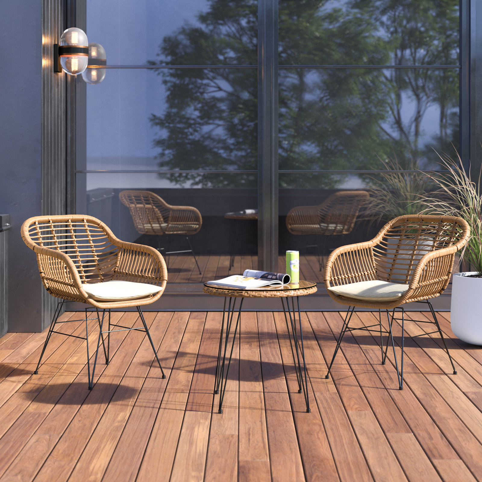 Fuze Wicker 2 - Person Patio Conversation Set with Cushions, White
