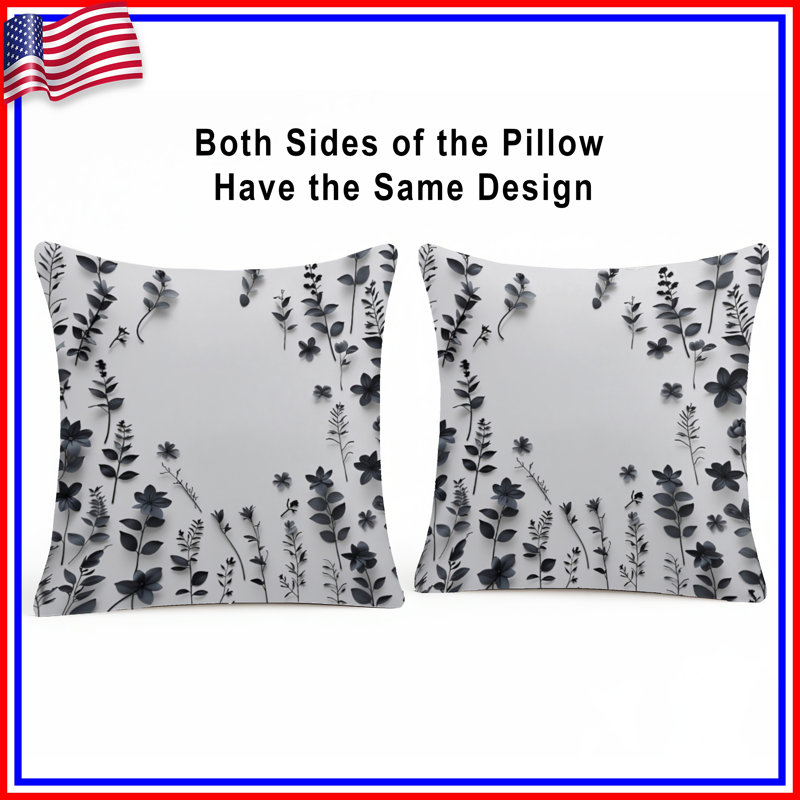 Coussin Black Flowers, 20 po x 20 po