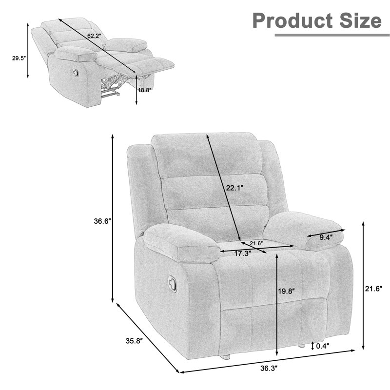 Fauteuil inclinable manuel avec dossier à oreilles Ameiah, Gris foncé