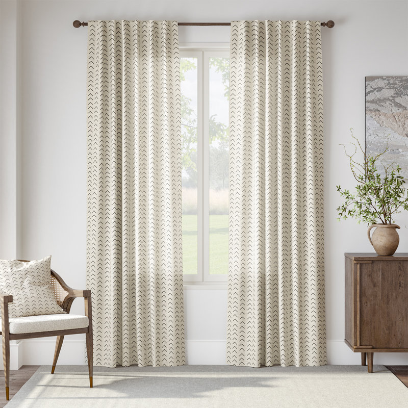 Printed Linen Farmhouse Boho Rod Pocket Curtains, 50" W x 84" L, Black