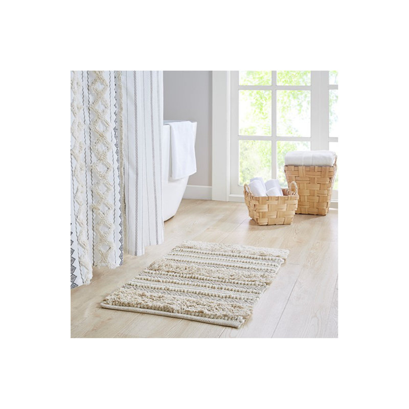 Woven Texture Stripe Bath Rug Natural 22X58", Natural, Single- 58" L x 22" W