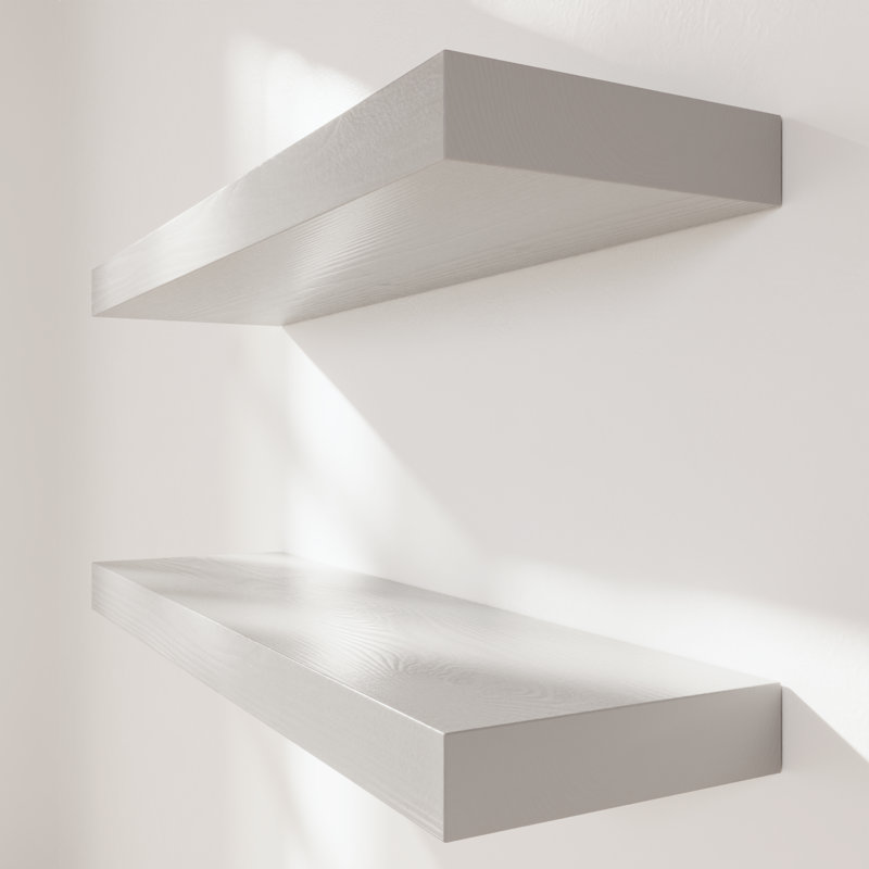 Solid Wood Floating Shelves, Wooden Shelves for Wall Storage, 1.5" H x 24" W x 6.7" D, Weathered Gray