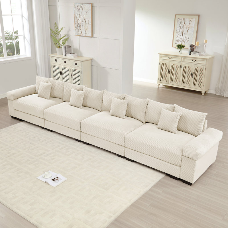 Canapé modulaire surdimensionné de 170 po Cloud, Velours côtelé crème, H 34,2 po x l 167,6 po x P 33,8 po