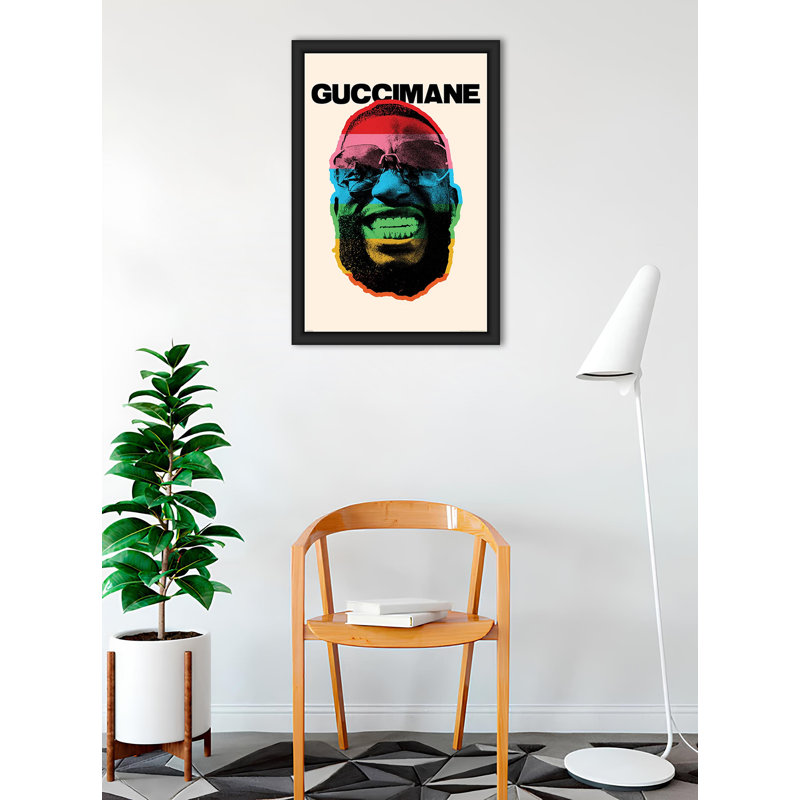 Gucci Mane - Grin, affiche d'art encadrée - 24 po x 36 po - Cadre en bois d'ingénierie avec plexiglas