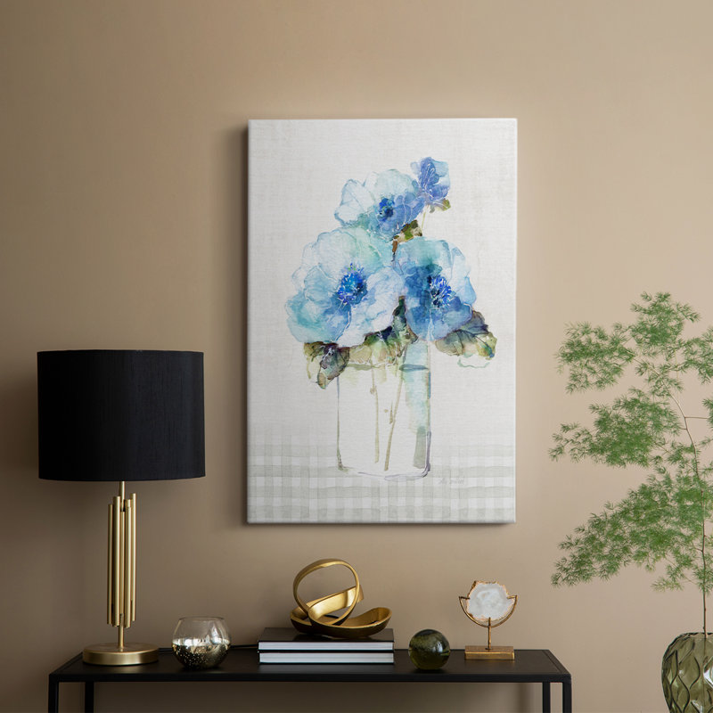 Fleurs vichy bleues II - Cavas enveloppés de galerie, H 60 po x l 40 po