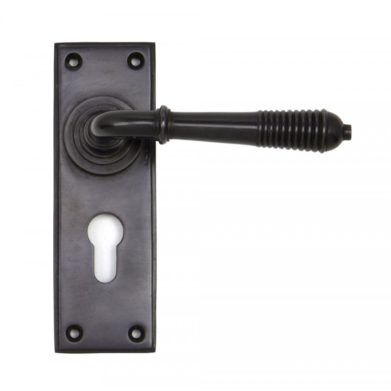 Reeded Lock Door Handle Kit, Aged Bronze