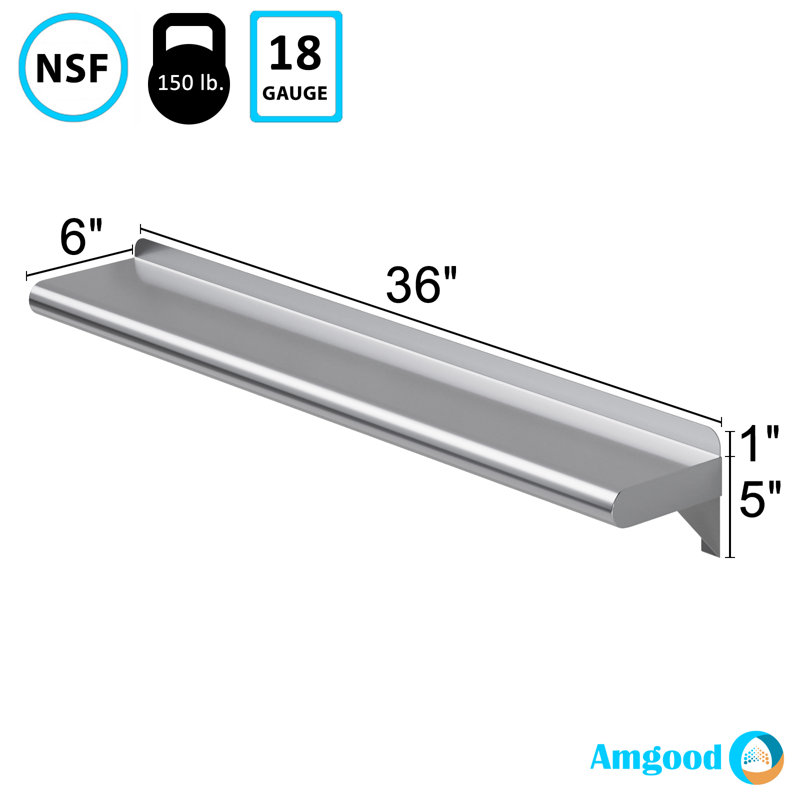 36" Wide Stainless Steel Wall Shelf with Brackets
