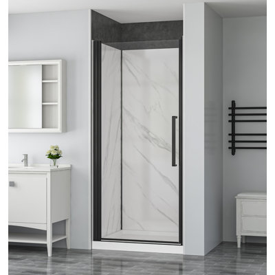 York 36" W x 79" H Alcove Reversible Shower Kit in Black with Door, Base, And Walls