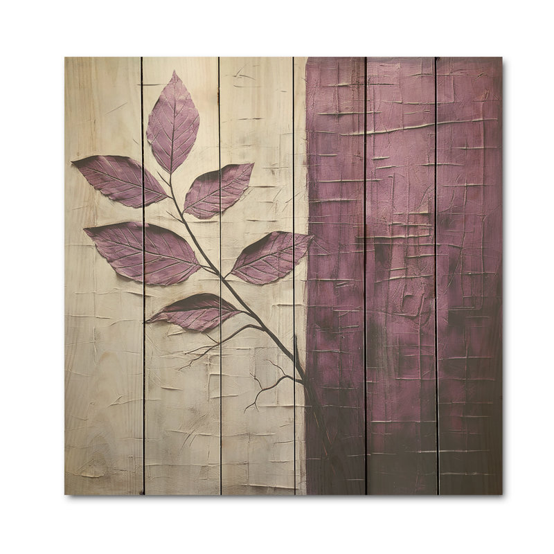 Purple Leaves Plum Precision - Leaves Wood Wall Art On Natural Pine Wood, 30" H x 30" W