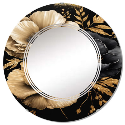Pura Black And Gold Hibiscus II - Floral Hibiscus Wall Mirror