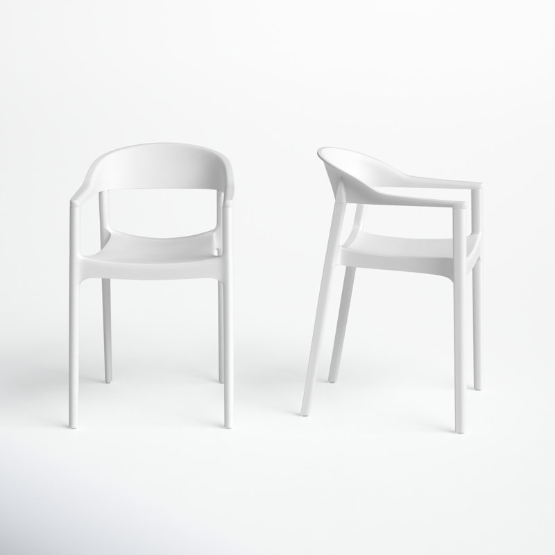 Stella Stacking Patio Dining Armchair, White/Glossy White