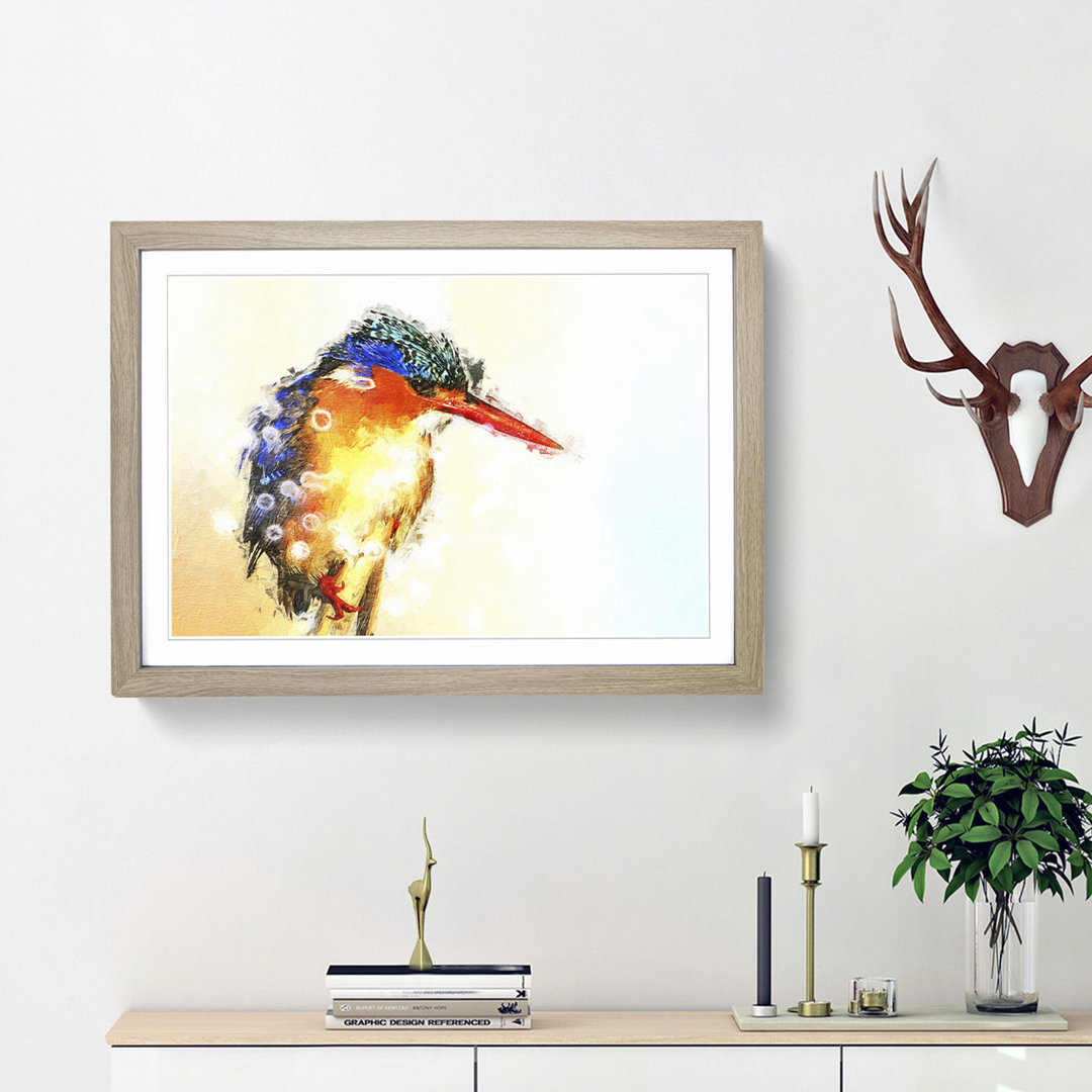 Exquisite Kingfisher Bird in Abstract - Picture Frame Painting Print
