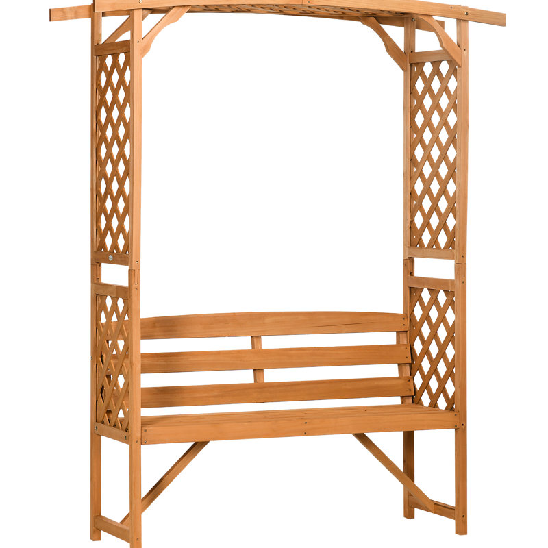 Banc d'extérieur brun 3 places avec arche, pergola et 2 treillis pour plantes grimpantes, décoration de fête, support 240 kg, 160 cm L x 50 cm P x 198 cm H, décor de jardin avec arche.