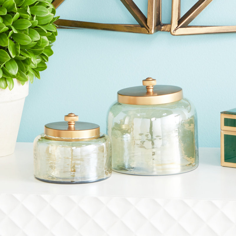 Glass Decorative Jars with Metal Lids Set, Gold
