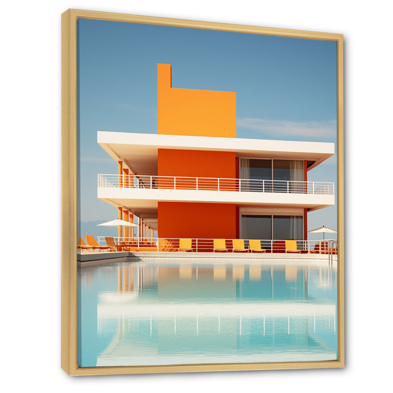 Minimal Orange Beach House sur impression sur toile, H 40 po x l 30 po x P 1,5 po, Cadre naturel flottant