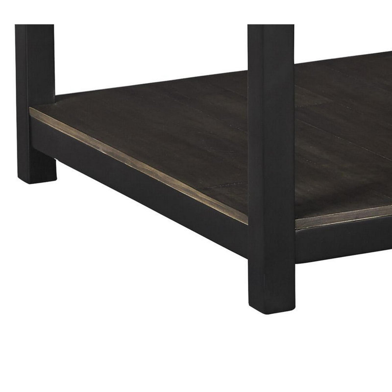 Rustic Brown and Black Rectangular Wood End Table with Storage