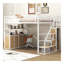 Lit mezzanine double en métal avec escalier de rangement et garde-robe, tablettes et casiers, blanc