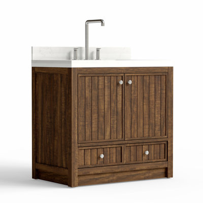 36" Freestanding Bathroom Vanity With Ceramic Sink Quartz Top, Fully Assembled Single Bathroom Cabinet