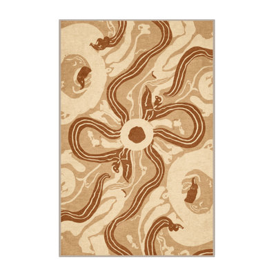 Machine Washable Ulster Hydra Eclectic Abstract Rug in Beige – Beige Binding