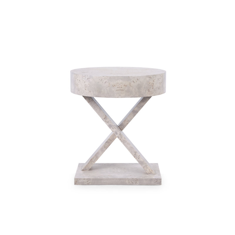 Modena Solid Wood End Table, Light Gray Burl