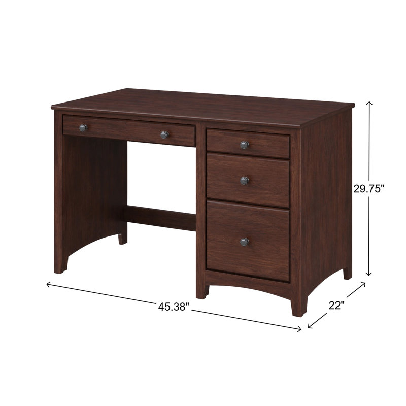 Malani 4 Drawer Solid Wood Desk, Brown Mahogany