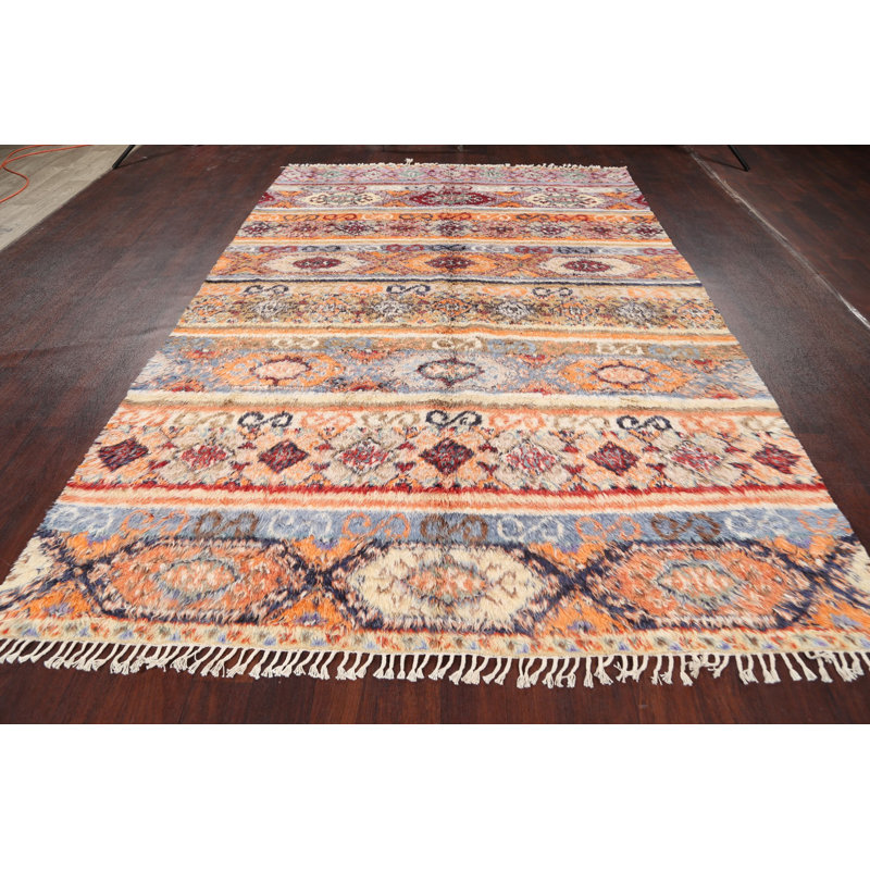 Tapis décoratif en laine noué à la main de conception unique noué à la main nouvel âge marocain/jaune 6 pi 6 po x 10 pi 2 po